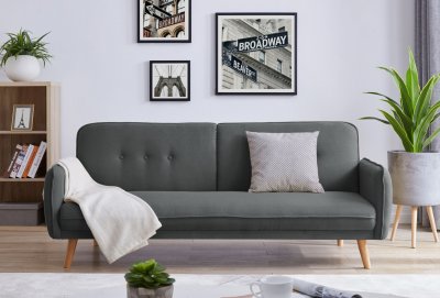 CONCEPT USINE Nora - canap&eacute; scandinave convertible gris fonc&eacute; avec pieds en bois