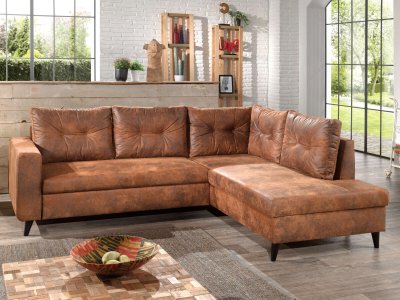 BESTMOBILIER NORDIC - Canap&eacute; d'angle L - 5 places - Convertible - Industriel vintage - Droit - Marron
