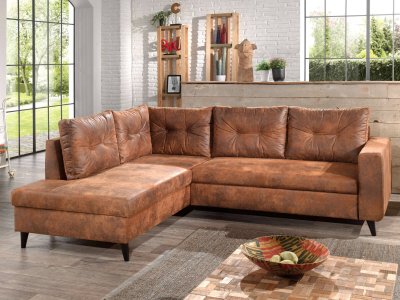 NORDIC - Canap&eacute; d'angle L - 5 places - Convertible - Industriel vintage - Gauche - Marron