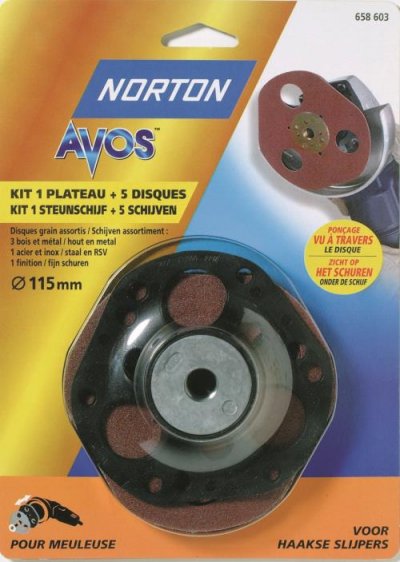Norton Kit Avos: 1 plateau + 5 disques Diam&egrave;tre 115 mm Grains assortis