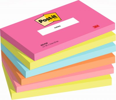 POST IT Notes Post-It Poptimistic - 76 x 127 mm - 6 blocs de 100 feuilles - Ass : rose, vert, bleu, orange