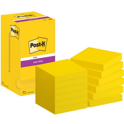 POST IT Notes Post-it Supersticky - 76 x 76 mm - lot de 12 blocs de 90 feuilles - jaune