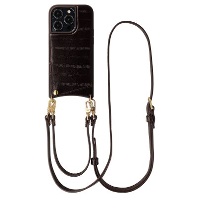 SELENCIA Nova Coque arri&egrave;re cuir v&eacute;ritable porte-cartes cordon &eacute;paule pour iPhone 14 Pro Dark Chocolate