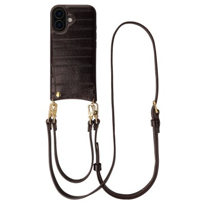 SELENCIA Nova Coque arri&egrave;re cuir v&eacute;ritable porte-cartes cordon &eacute;paule pour iPhone 17 Dark Chocolate