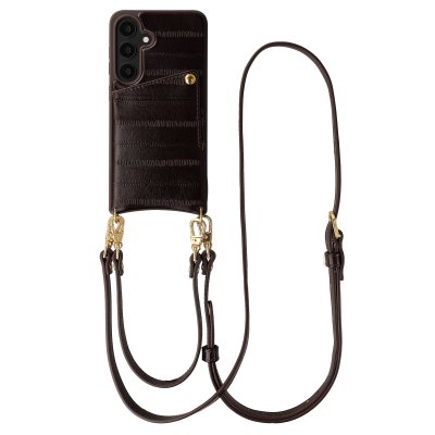 SELENCIA Nova Coque arri&egrave;re cuir v&eacute;ritable porte-cartes cordon &eacute;paule pour Samsung Galaxy S25 Dark Chocolate