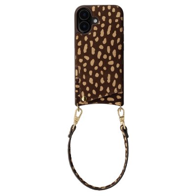 SELENCIA Nova Coque arri&egrave;re cuir v&eacute;ritable porte-cartes cordon poignet pour iPhone 16 Fawn Chic
