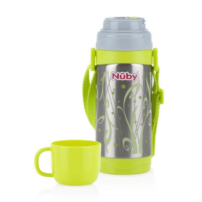 NUBY N&ucirc;by Thermos Bouteille Isotherme en Acier Inoxydable 360 ml avec Tasse/Bandouli&egrave;re