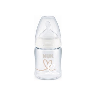 NUK  First Choice+ Biberon Silicone 0-6m D&eacute;bit M Temp&eacute;rature Control Coeur Blanc 150ml