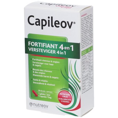 NUTREOV  Capileov Cheveux & Ongles Fortifiant 4en1 30 G&eacute;lules - Bo&icirc;te 30 g&eacute;lules