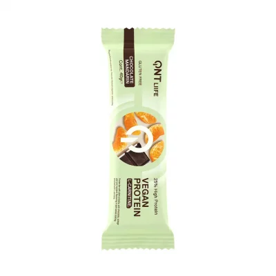 QNT Nutrition prot&eacute;in&eacute;e Chocolat Mandarine  Liife Vegan Protein Bar + L-Carnitine