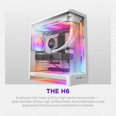 NZXT  H6 RGB+ - Boîtier PC Compact Double Chambre ATX - Blanc
