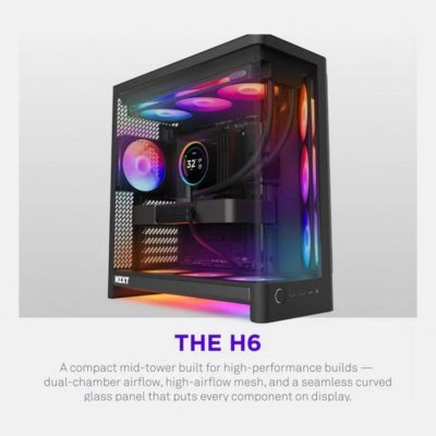 NZXT  H6 RGB+ - Boîtier PC Compact Double Chambre ATX - Noir