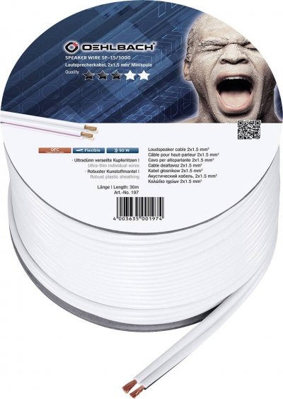 OEHLBACH  - 197 C&acirc;ble haut-parleur 1.50 mm&sup2; blanc 30 m S170451