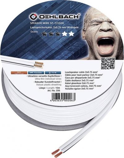 OEHLBACH  - 206 C&acirc;ble haut-parleur 2 x 0.75 mm&sup2; blanc 10 m
