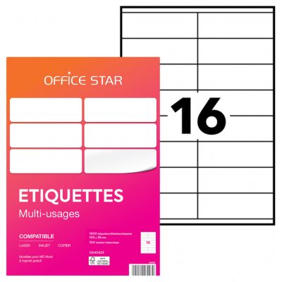 AVERY Office Star - Blanc - 105 x 35 mm 1600 &eacute;tiquette(s) (100 feuille(s) x 16) &eacute;tiquettes