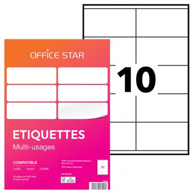 AVERY DENNISON Office Star - Blanc - 105 x 57 mm 1000 &eacute;tiquette(s) (100 feuille(s) x 10) &eacute;tiquettes