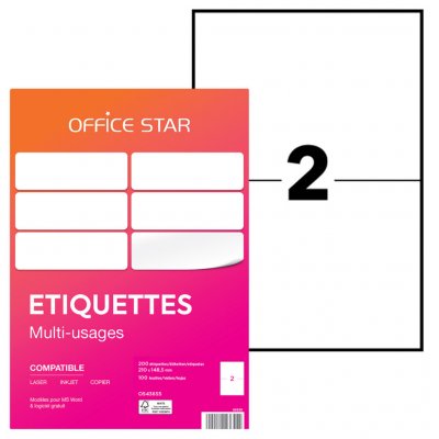 AVERY Office Star - Blanc - 210 x 148.5 mm 200 &eacute;tiquette(s) (100 feuille(s) x 2) &eacute;tiquettes