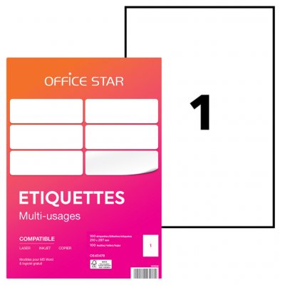 AVERY Office Star - Blanc - A4 (210 x 297 mm) 100 &eacute;tiquette(s) (100 feuille(s) x 1) &eacute;tiquettes