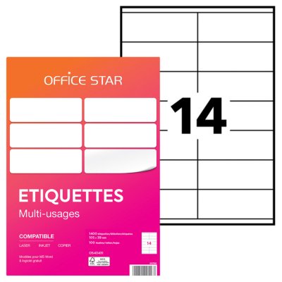 AVERY OFFICE STAR Lot de 3 OS43431s - Boite de 1400 &eacute;tiquettes multi-usages 105x39 mm