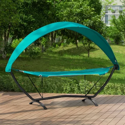 SOBUY OGS51-TB Hamac de Jardin avec Support et Pare-Soleil Bain de Soleil Transat Suspendu