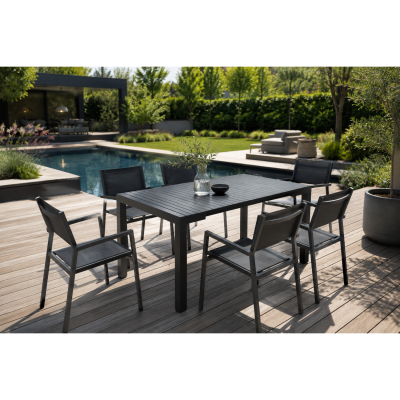 CONCEPT USINE OLHAO - Salon de jardin, table extensible aluminium + 6 chaises