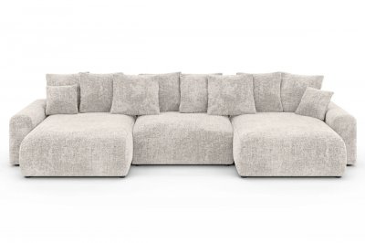 CASANOVA PARIS Oli - Canap&eacute; Panoramique Convertible Tissu Chenille 5 Places Beige