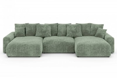 CASANOVA PARIS Oli - Canap&eacute; Panoramique Convertible Tissu Chenille 5 Places Vert