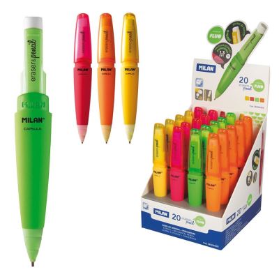 MILAN Ol&oacute;wek  mechaniczny eraser & pencil capsule Fluo 20 sztuk