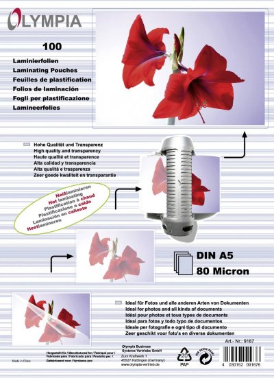 OLYMPIA  Laminating Pouches Din A5 80 Microns 100 Units Clair