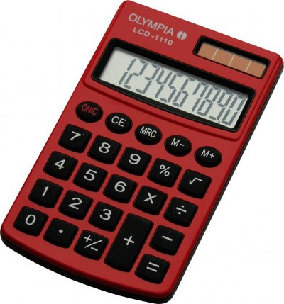 OLYMPIA  LCD1110R - Calculatrice Rouge - Ecran 10 chiffres - Double Alimentation