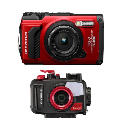 OLYMPUS  compact &eacute;tanche TG7 Rouge + Caisson &eacute;tanche PT059