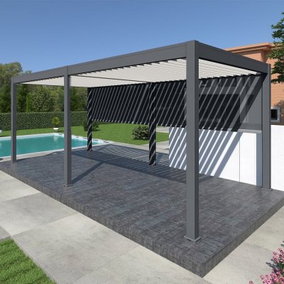 AUTRES Ombr&eacute;a Pergola bioclimatique Ombr&eacute;a autoportante 3x6M - Anthracite/blanc - ELMO