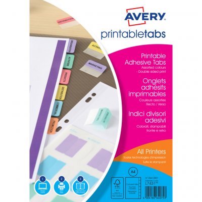 AVERY Onglet  adhesif repositionnable et imprimable - Lot de 4 planches