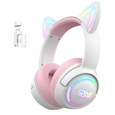 ONIKUMA  GT838 Casque Sans fil et filaire Arceau Gaming Bluetooth Blanc et Rose