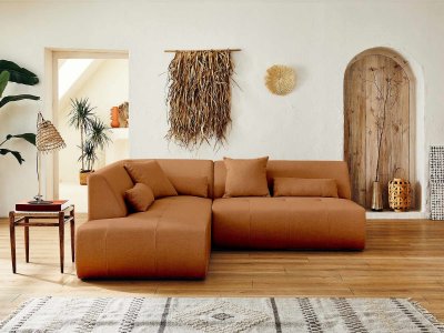 LISA DESIGN Onyx - canap&eacute; modulable d'angle gauche 5 places - en tissu - Rouille