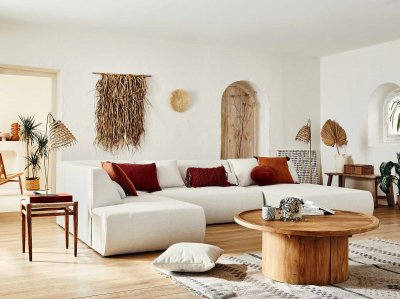 BEST MOBILIER Onyx - canap&eacute; modulable panoramique d'angle gauche 7 places - en tissu