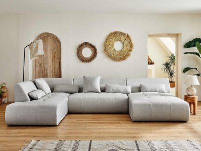 LISA DESIGN Onyx - canap&eacute; panoramique d'angle gauche 7 places - en tissu