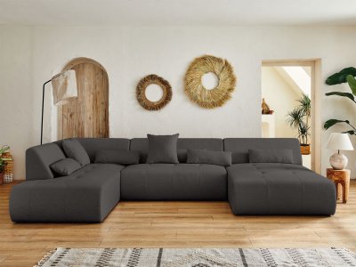 BEST MOBILIER Onyx - canap&eacute; panoramique d'angle gauche 7 places - en tissu - Gris fonc&eacute;