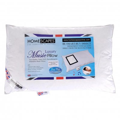 HOMESCAPES Oreiller musical en duvet et en plumes de d'oie ultra gonflant Blanc 50 x 75 cm