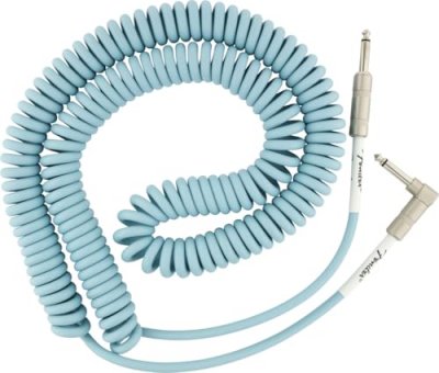FENDER Original c&acirc;ble d'instrument jack 6,35 mm, spiral&eacute;, 9 m, bleu