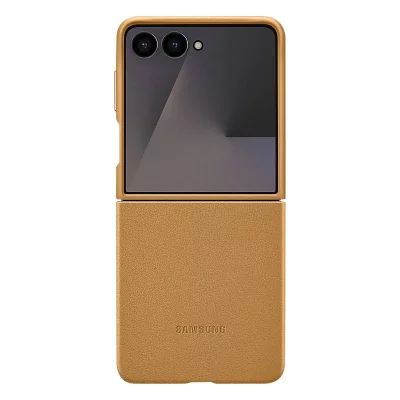 SAMSUNG Original Coque KindSuit en Cuir V&eacute;gan  Galaxy Z Flip 7 - Camel