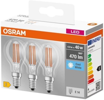 OSRAM  Boite de 3 Ampoules LED clair sph&eacute;rique E14 4W - Blanc froid