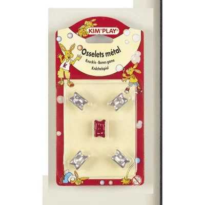 KIM PLAY Osselets en m&eacute;tal sous blister plastique, jouet traditionnel