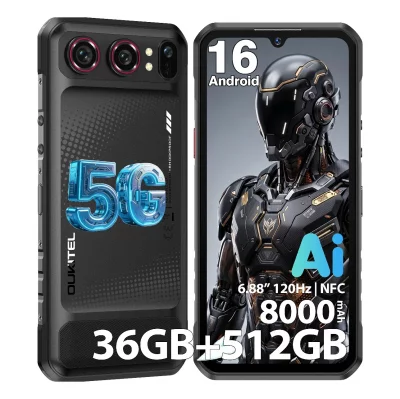 NOUVELLE TECHNOLOGIE 55 OUKITEL WP68 Air 5G T&eacute;l&eacute;phone Incassable 36Go + 512Go 6,88"" 8000mAh 64MP NFC - Noir