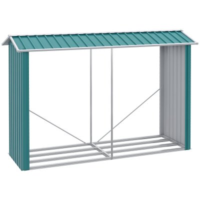 OUTSUNNY  Abri b&ucirc;ches de stockage pour bois de chauffage en acier galvanis&eacute; - 240 x 86 x 160 cm vert