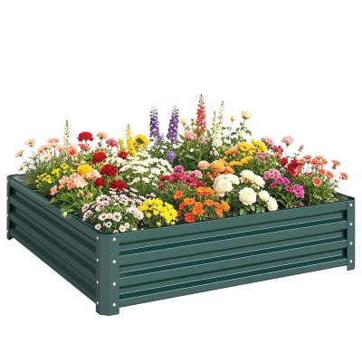 OUTSUNNY  Carr&eacute; Potager de Jardin 120 x 120 x 30 cm t&ocirc;le d'acier ondul&eacute;e Vert fonc&eacute;