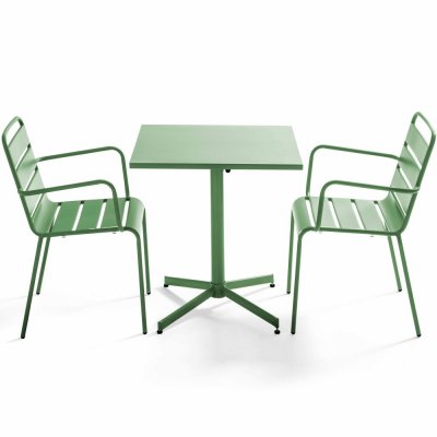 OVIALA  Ensemble Table de Jardin carr&eacute;e et 2 fauteuils m&eacute;tal Vert Cactus - Palavas