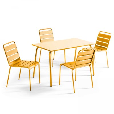 OVIALA  Palavas - Ensemble Table de Jardin en m&eacute;tal et 4 chaises Jaune