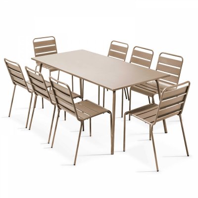 OVIALA  Palavas - Ensemble Table de Jardin et 8 chaises en m&eacute;tal Taupe