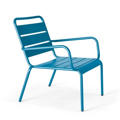 OVIALA  Palavas - Fauteuil de Jardin Bas Relax Acier Bleu Pacific